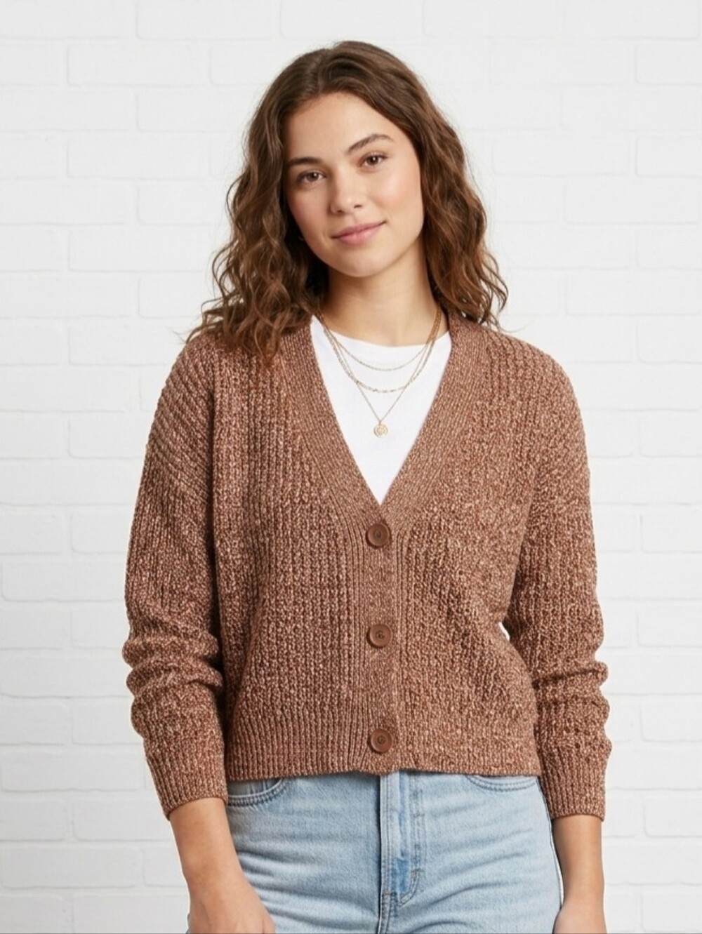NWT Carlos Santana X Nine West Marled Brown Button Up Cardigan Sweater Medium